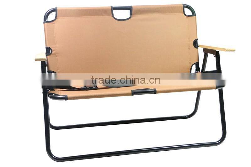 Outdoor double long chair lounge chair with wooden armrest