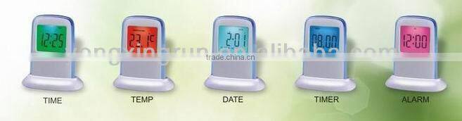 pushing panel seven color changing LED wake up digital table alarm clock