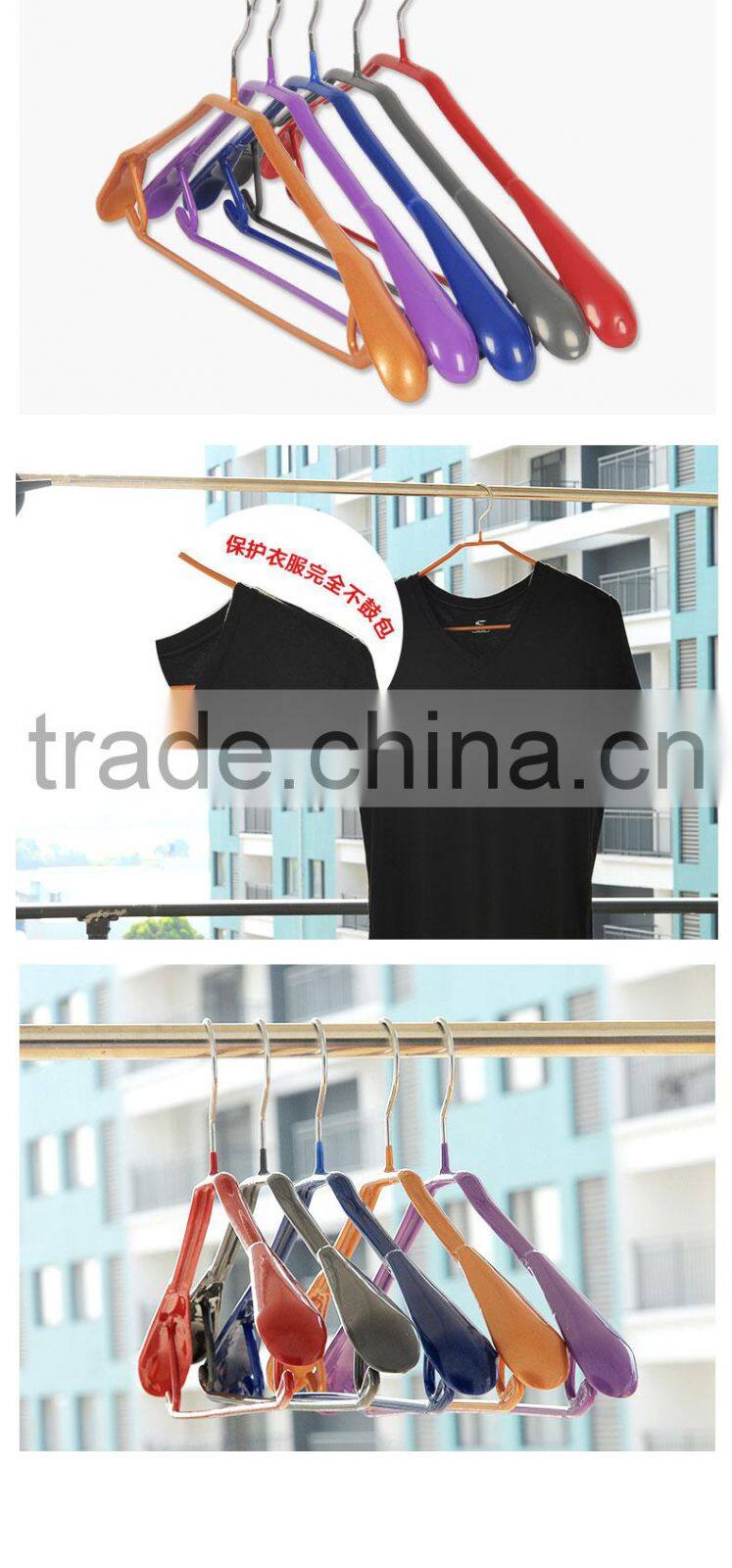 anti-slip plastic wrapped iron clothes hanger-blue