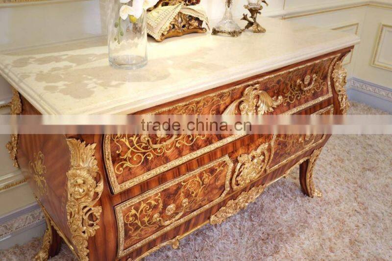 Gorgeous Luxury Design French Marquetry Bedroom Furniture Dresser Table, Neo-Classic Wooden and Brass Dressing Table