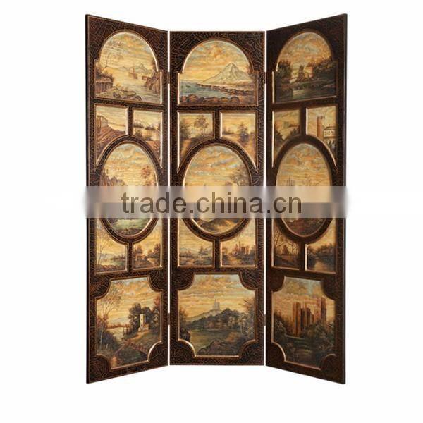 Curio Classic Furniture Decorative Folding Floor Screen, Antique Solid Wood Carving & Painting Four Doors Screen