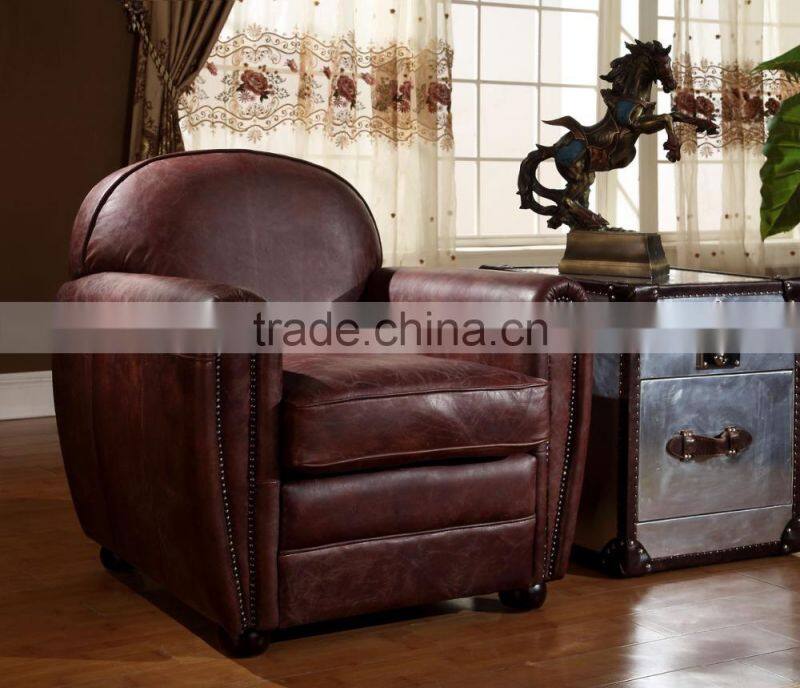 Antique Italian Brown Genuine Leather Furniture/Replica Living Room Leather Sofa
