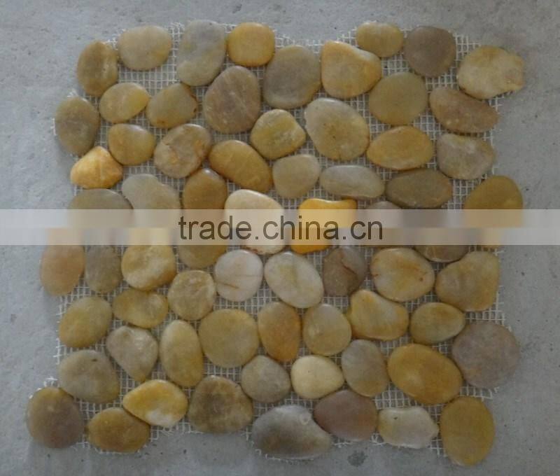 yellow pebble stone;pebble mesh tiles;yellow mosaic pebble tile