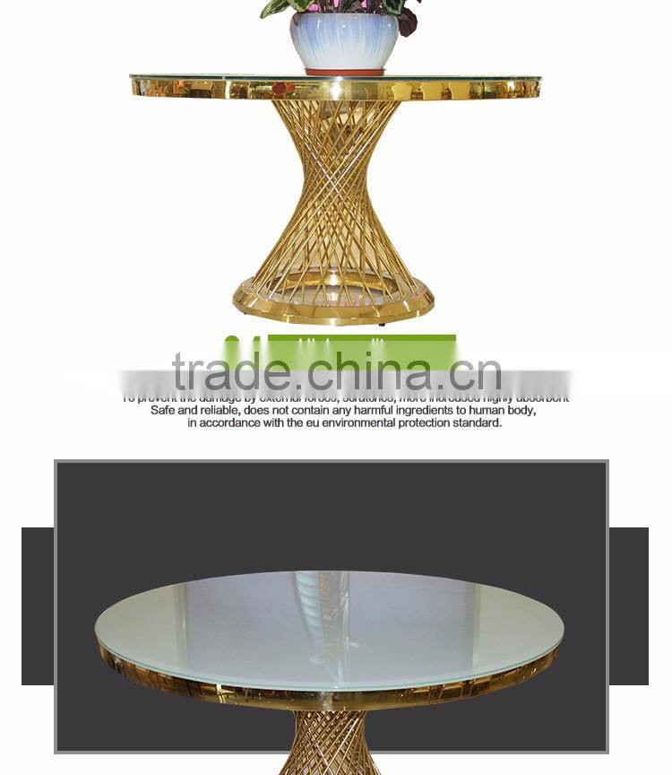 Foshan furniture stainless steel with glass top table for dining hotel