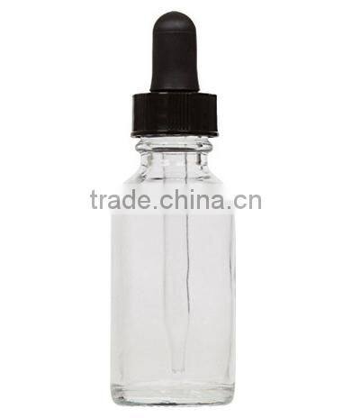 1 oz Clear Glass Round Bottle With Black Glass Dropper