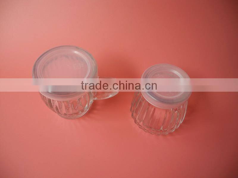 china supplier vertical stripe glass yogurt bottle with handle