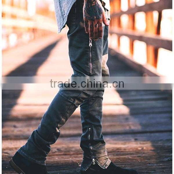 2017 Summer new locomotive jeans elastic skinny pants with side zip