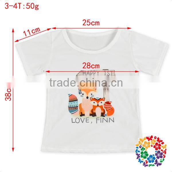 Little Girls White Cartoon Fox Print Short Sleeve T Shirt