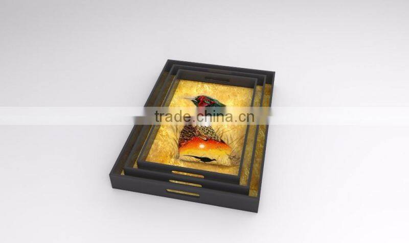 Rectangular lacquer tray with many patterns, made in Vietnam