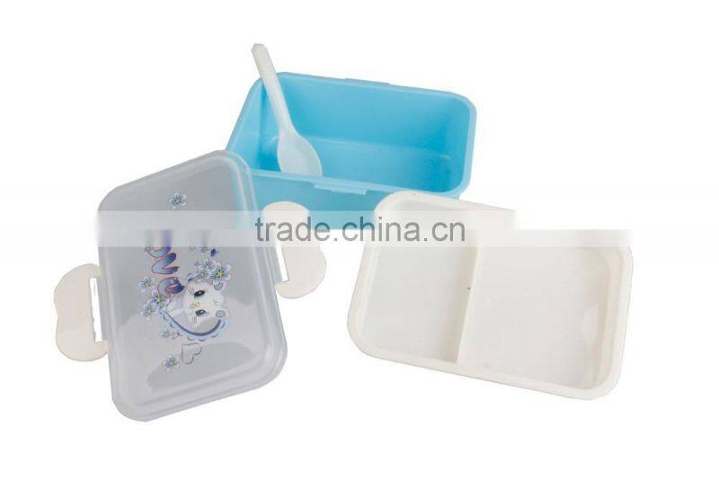 Customized LOGO Retangular Double Layer Plastic Lunch Box With Spoon