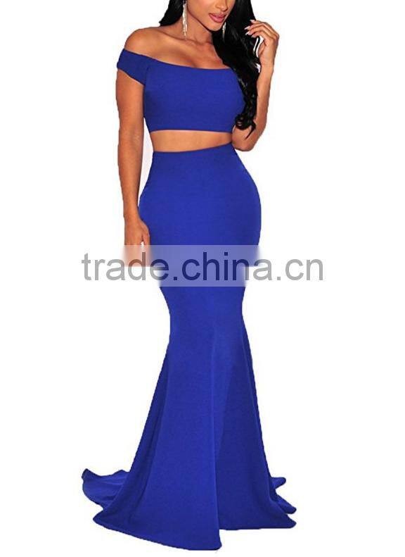 pictures of long skirts and tops for Women's Two Piece Off Shoulder Crop Top Maxi Mermaid Skirts Dress Set