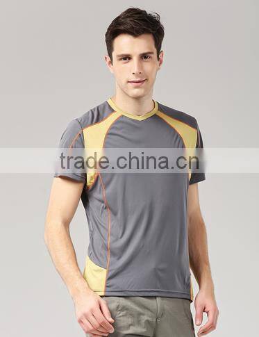 2017 Casual 100%polyester micro v neck short sleeve mens t shirt