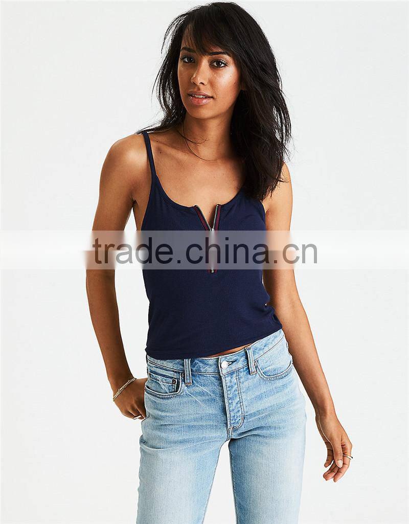 MGOO New Pattern Scoop Neck Tight Sling Crop Top Drop Armhole Sexy Zipper Front Tank Top Women