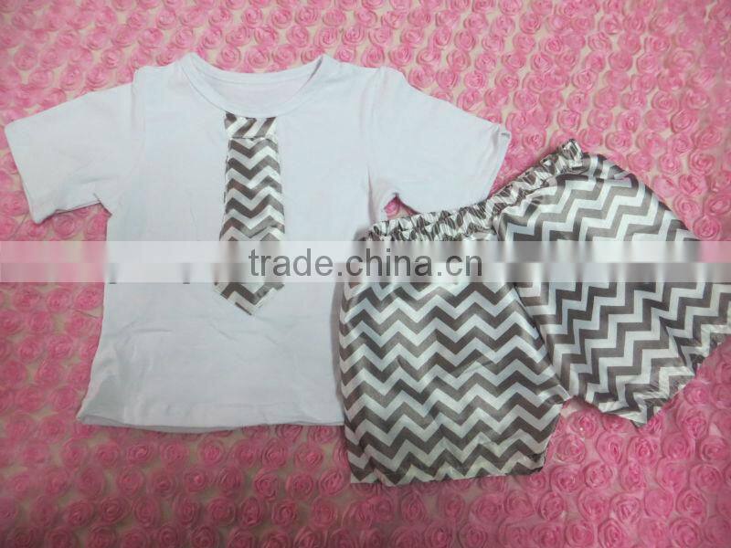 Patriotic Clothing Baby Navy Blue Tie Shirt with Chevron Short Sets Wholesale Baby Outfits