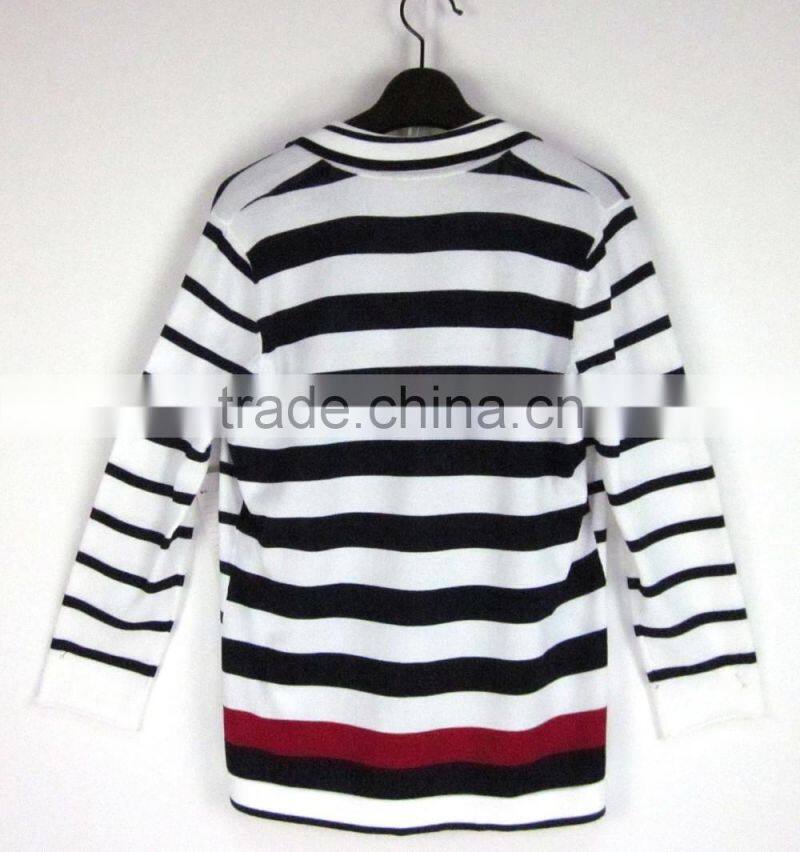 2016 black and white stripe with embroidery lady sweater