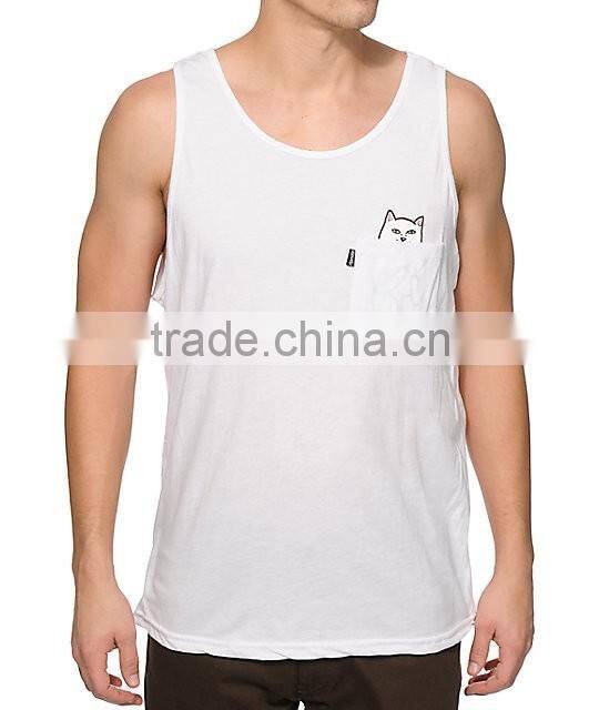 Custom cotton breathe freely absorbent water tank top with pocket