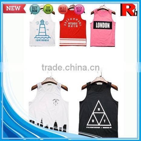 Alibaba china cheap sports bodybuilding screen printed wholesale open side 100 cotton men tank top