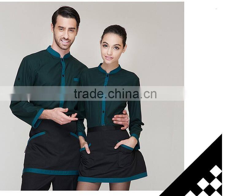 Juqian 2016 custom cheap Unisex hotel and restaurant uniform for waiters and waitress uniform