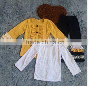 persnickety wholesale children's remake soft denim double ruffle dark blue jean color fashion kids clothes sets fall winter