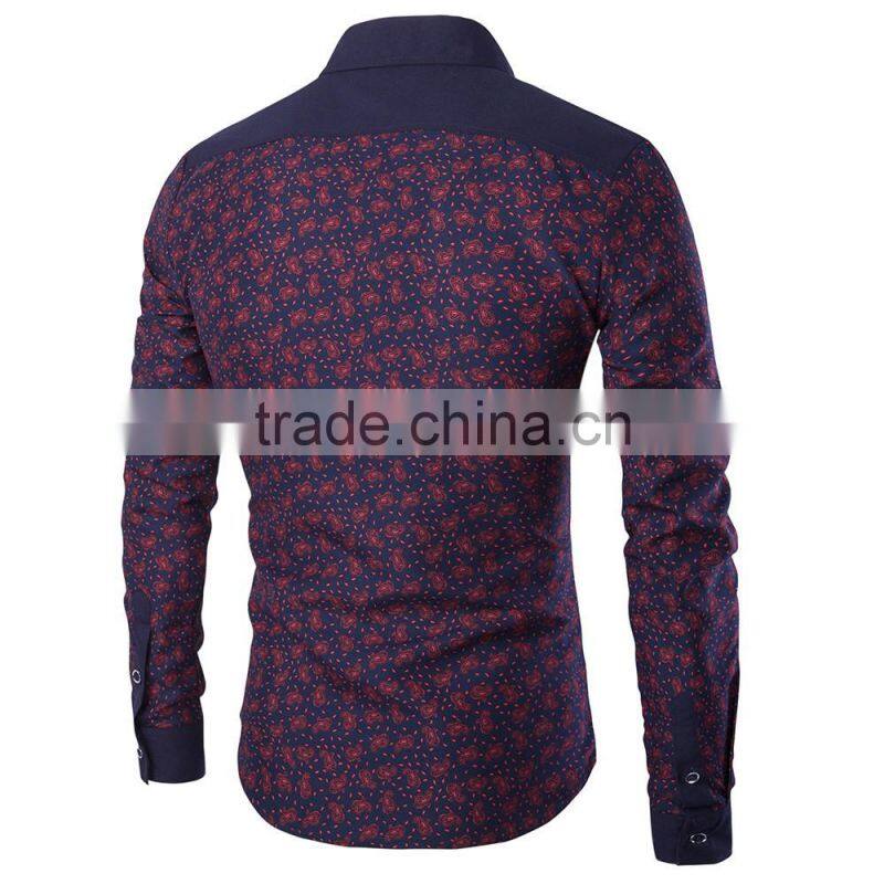 Latest design dress contrast collar and cuff paisley cotton men shirt