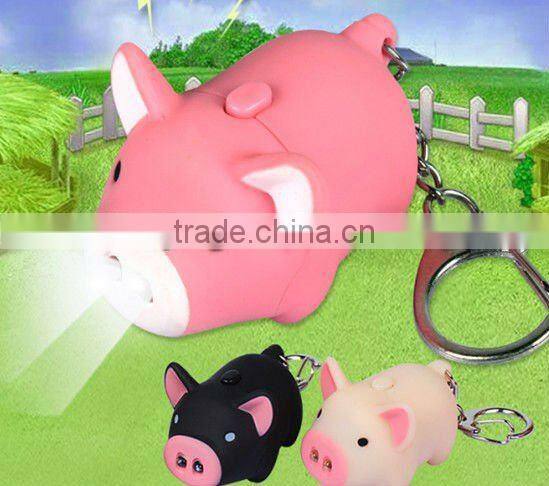 Pig shaped LED light keychain promotion gift with sound