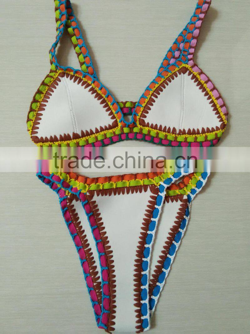 lake blue multi color hand woven swimwear bikini/hr fancy crotched r bikini swimwear/ fancy bikini set swimwear beachwear