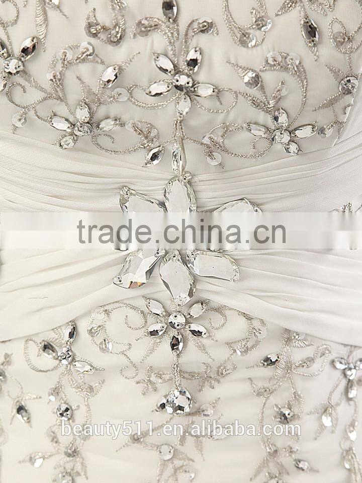 Elegant Embroidered A-Line Strapless Neckline and Sleeveless Lace Wedding Dress AS436