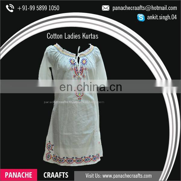 White Embroidered Neck Design Long Kurtis