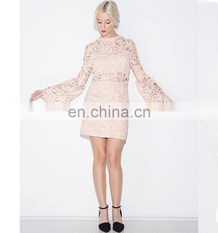 Manufacture wholesale clothing with grey grid check stripe long sleeve mini knit dress bureau