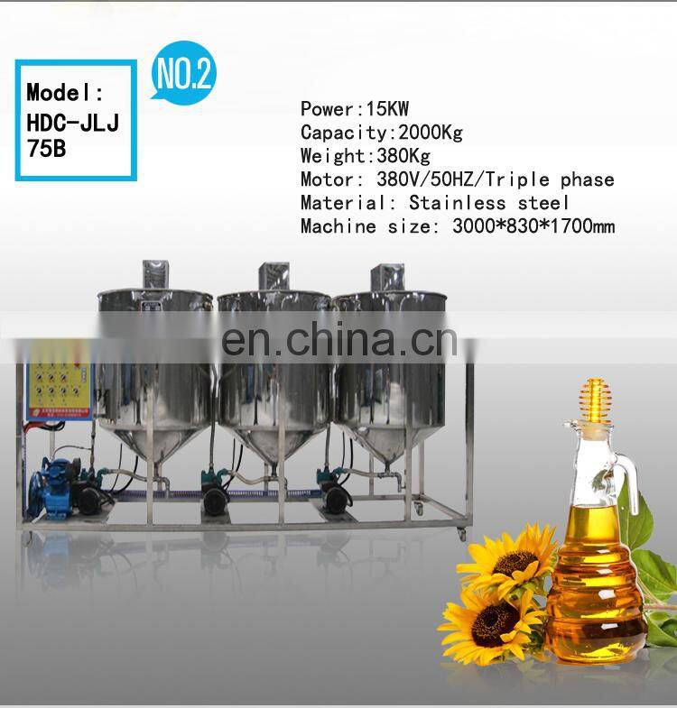 500-2500Kg Per Day Kenya Degummed Soybean Sunflower Edible Vegetable Oil Refine Processing Machine