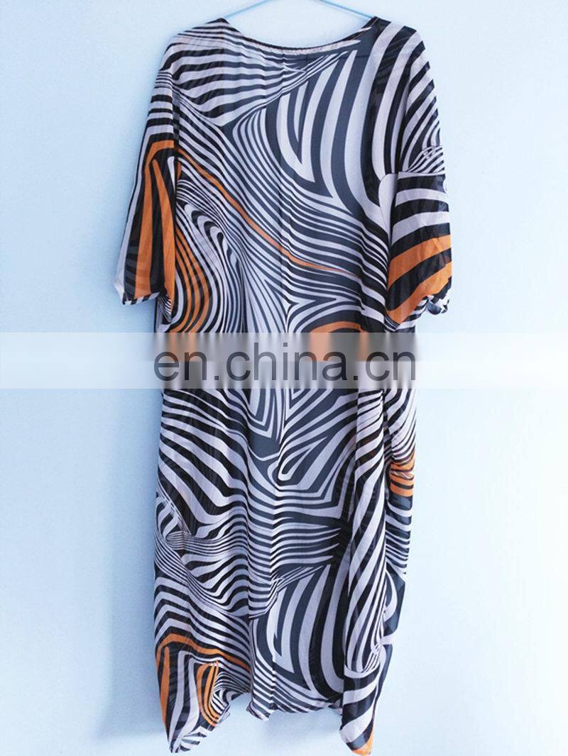 2019 Summer Zebra Stripe Bikini Cover Up Loose Beach Dress Women Pareo Long Chiffon Cardigan Beach Kaftan Robe de Plage