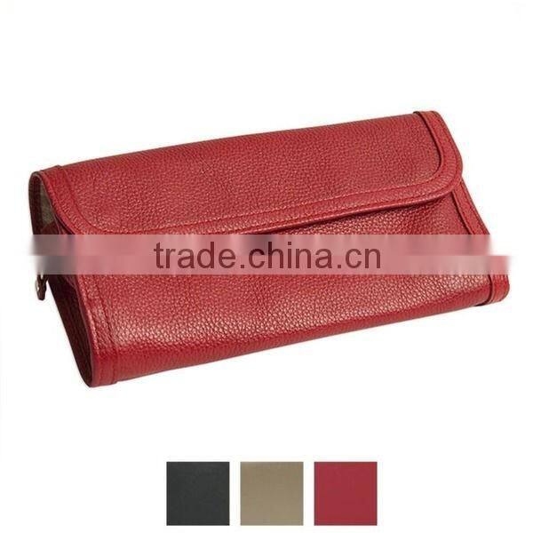 real pebbled leather ladies jewelry roll travel jewelry organizer bag wholesale