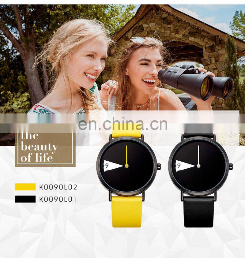 SHENGKE New Trendy Handwatchs Minimalist Dial Design Watchs Black PU Strap Wrist Watchs K0090L