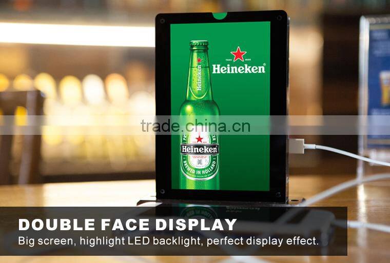 Fashionable acrylic 15000mAh menu stand advertising power bank for restaurant/ cafe / bars