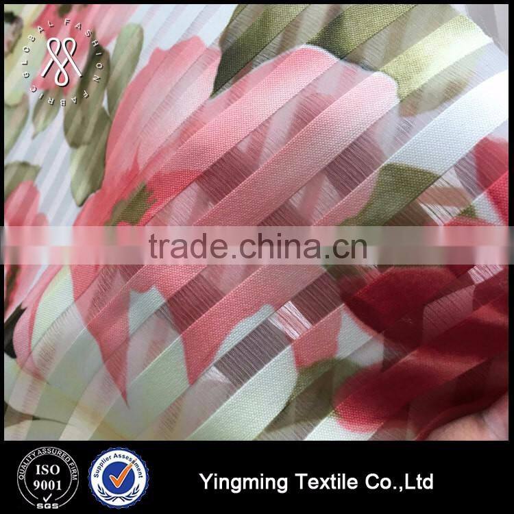 Wholesale Jacquard Striped Organza Printed Fabric with beautiful flower patterns for fashion garments,dress,skirt,wedding