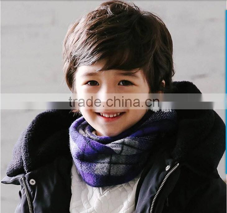 Wholesale Warm Acrylic Jacquard Checked Plaid Baby Boys Winter Scarf