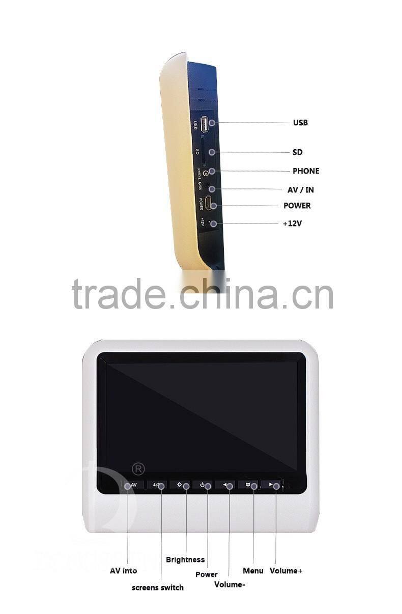 Factory outlut 10.1 inch Car headrest monitor with HDMI input,support DVD,USB,SD card.