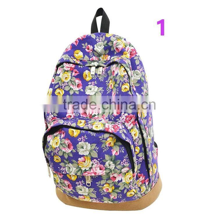 Vintage Retro Rose Floral Printing Backpack Women's Canvas Travel Backpack for Teenage Girls Rucksack
