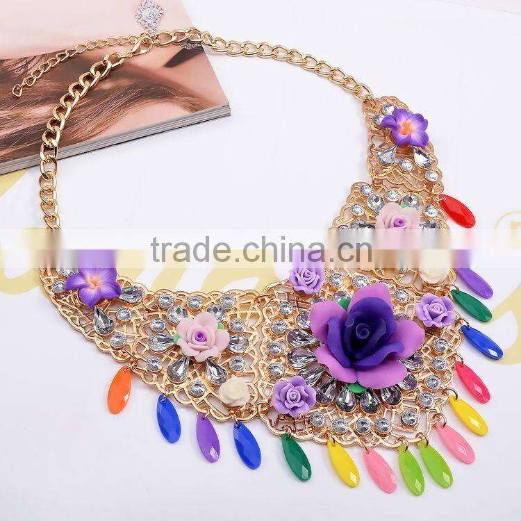 2016 Bohemian Flowers Tassel Fringe Drop Vintage Weave Multilayer Collar Necklace Bib Statement Necklace