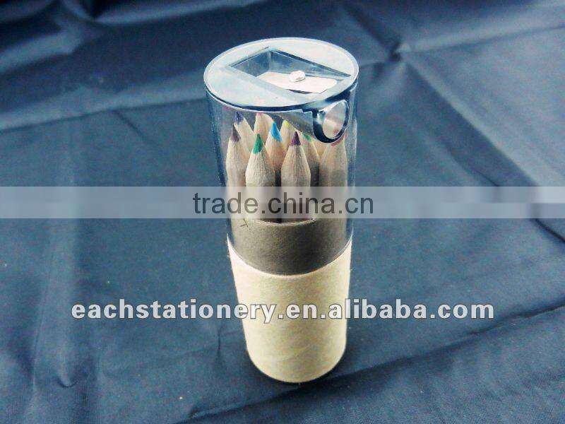 3.5''cute mini wood color pencil set in tin crayon box with sharpener/kids color pencil set