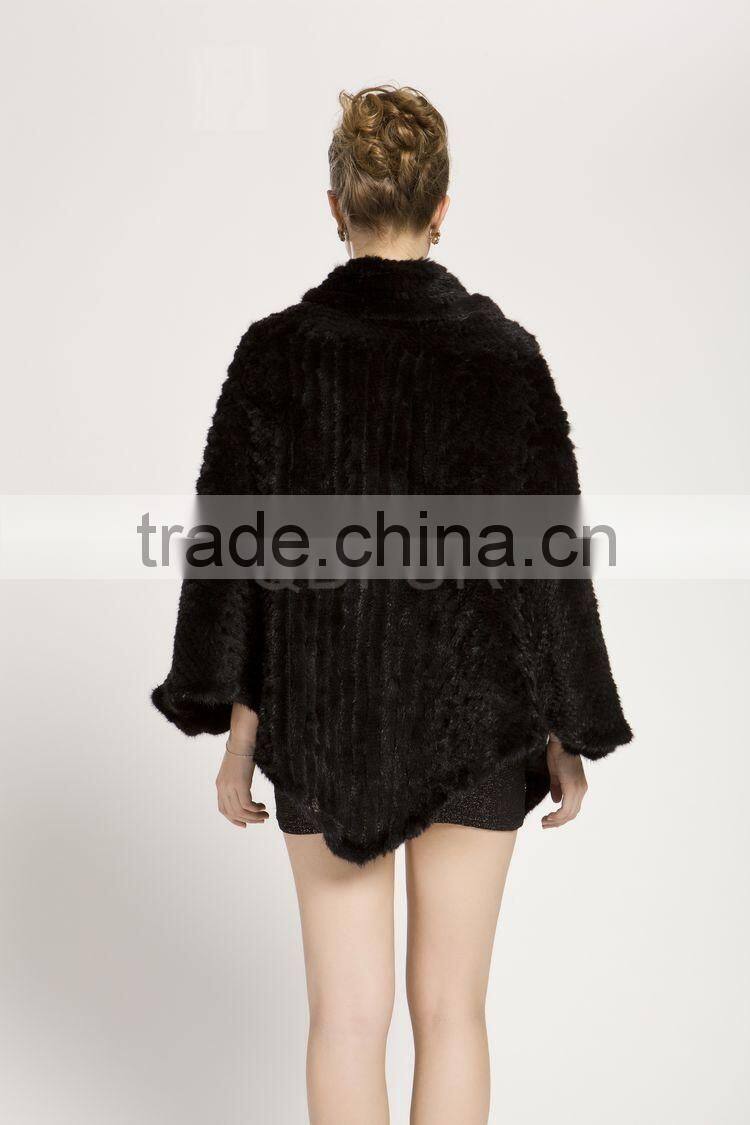 QD28603 New Style Knitted Mink Fur Poncho 2013 Collection