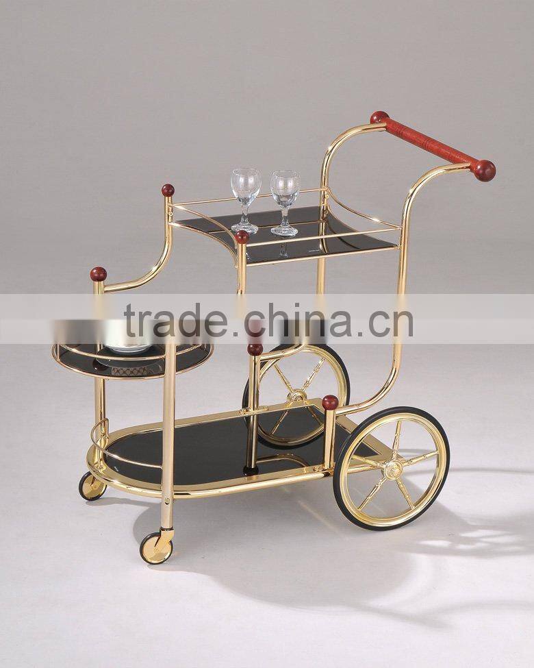 Luxury Glass Serving Tea Trolley with red handle