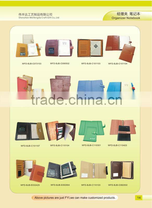 Black fashionable a5 refillable genuine leather notebook with pen attached