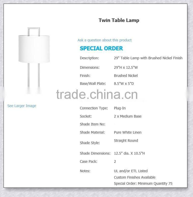 UL Approved Hotel Room Straight Round Table Lamp With On/Off Line Switch And Brushed Nickel Finished XC-H015