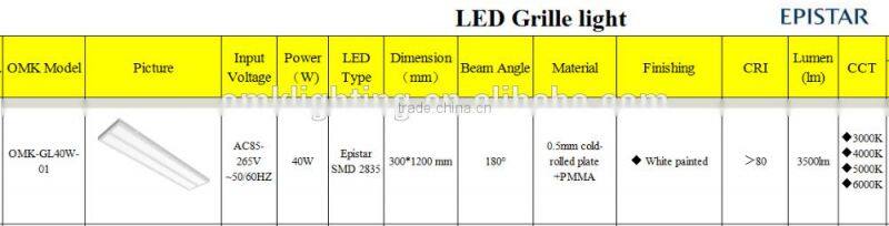 grille light 40w panel light 300*1200mm with PMMA