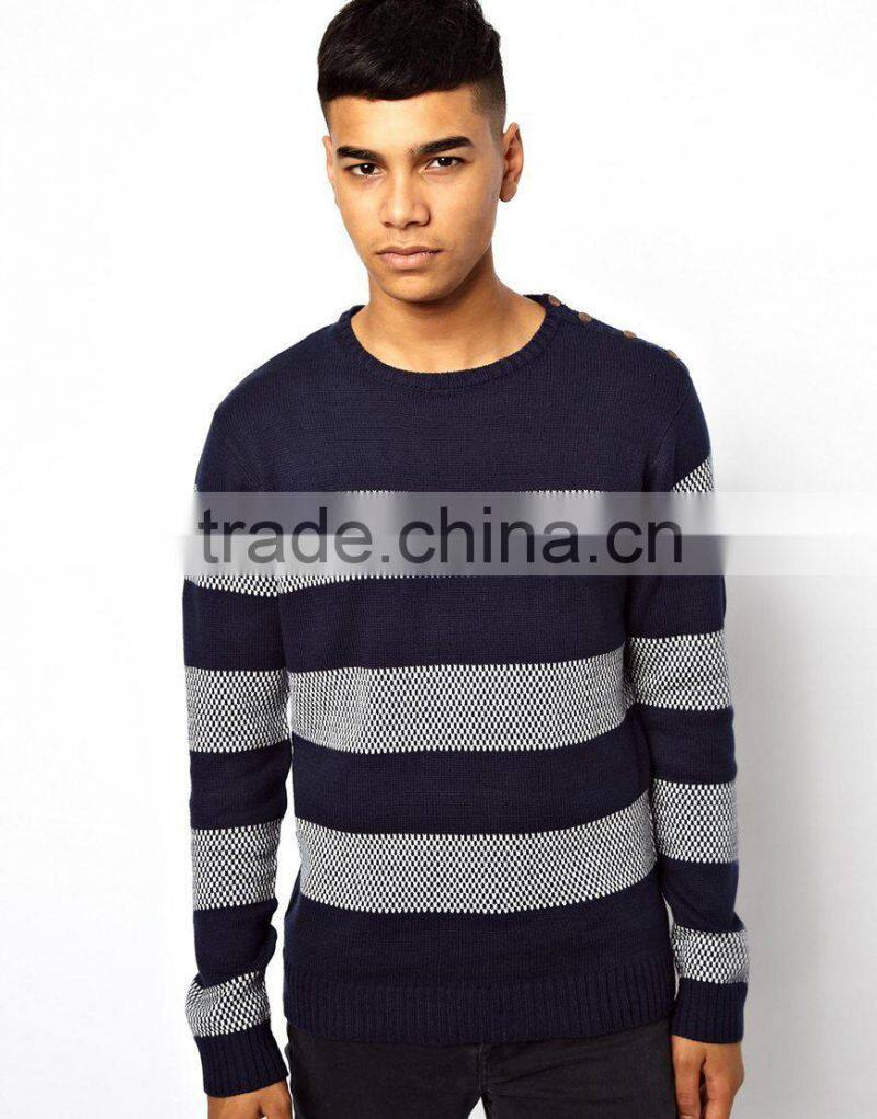 Man's cotton blend knit block stripe design Sweater