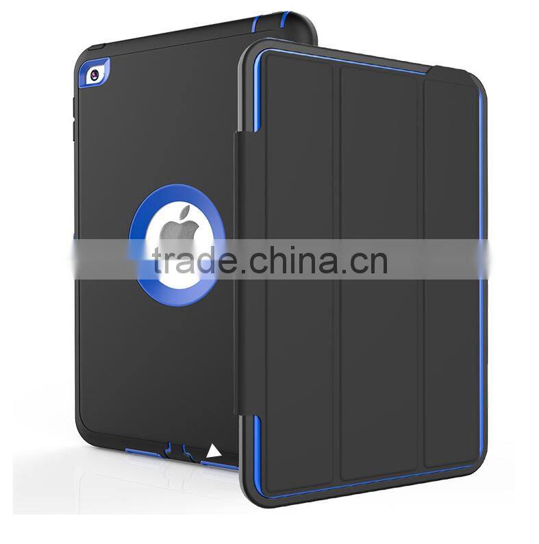 For iPad air 2 military defender shockproof PU flip case with removable kickstand
