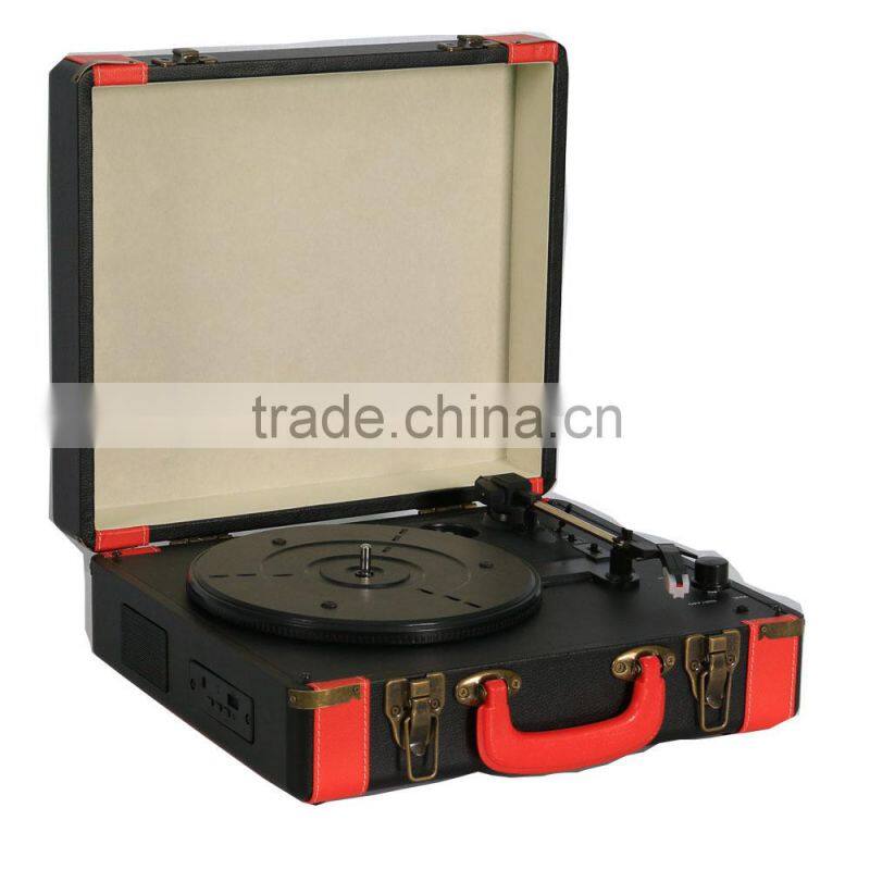 Retro portable suitcase gramophone turntable player for iphone connecting