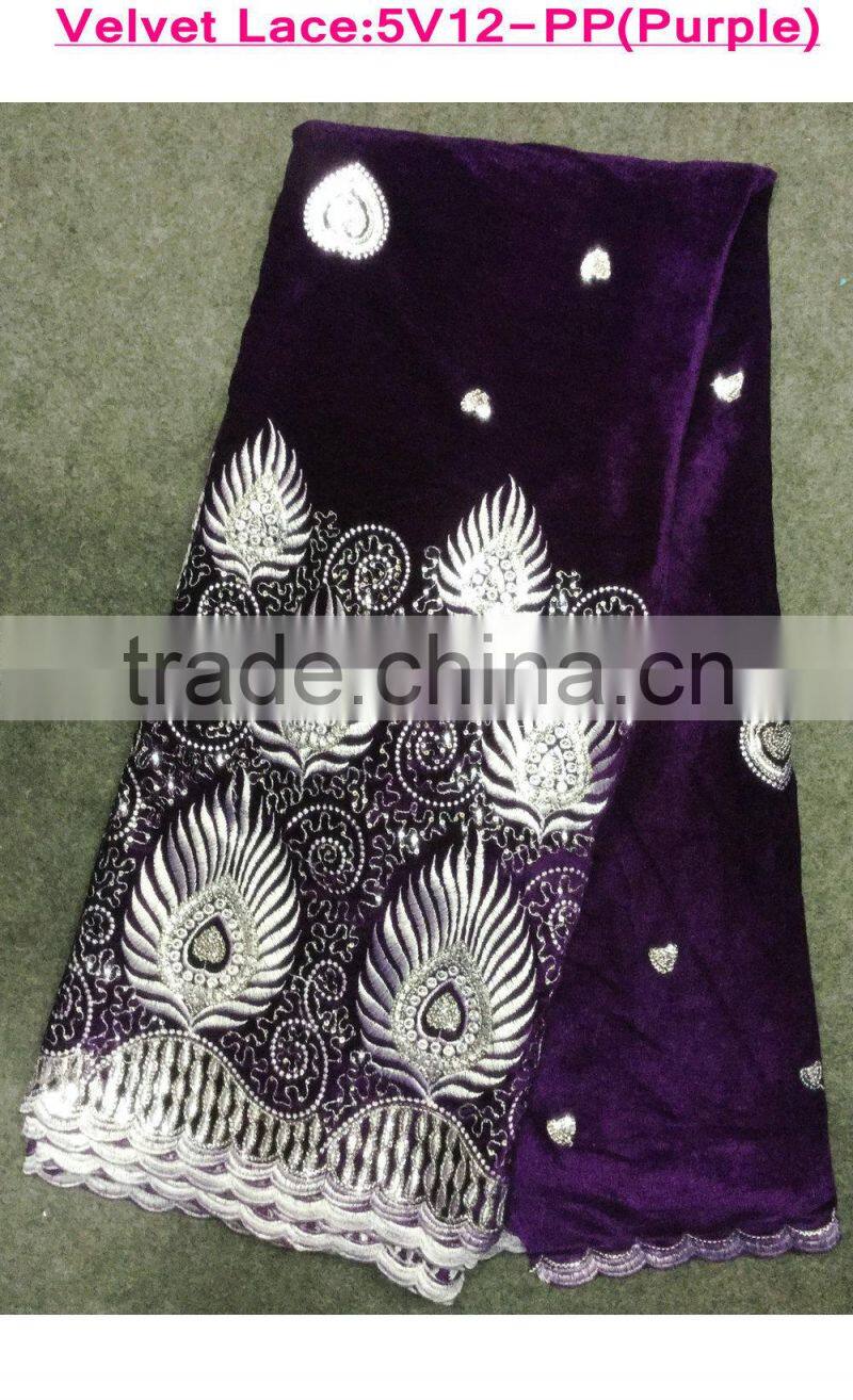 Classical design bule color indian velvet lace fabric for dress