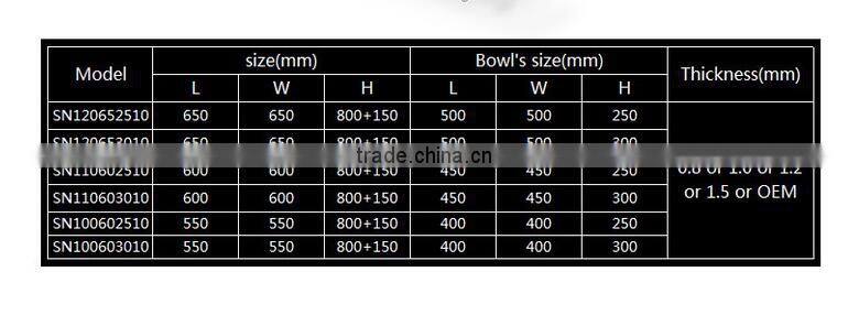 45x45cm single bowl rectangle square SS whole assembled commercial cabinet with sink and drain hole